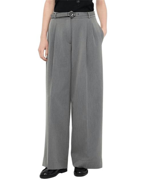 Pantaloni da donna, gamba palazzo in tessuto tecnico con cintura, colore grigio LIU JO | MF5269-TS22484006